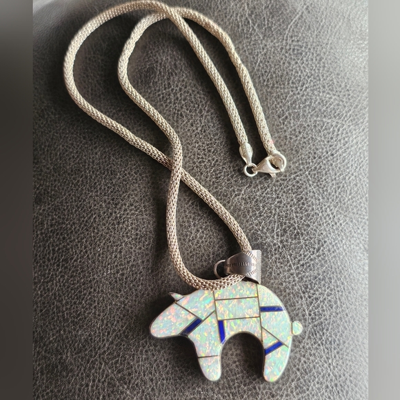 Stampd Jewelry - Signed large bear opal necklace. Stamped VV sterling. Most likely native america